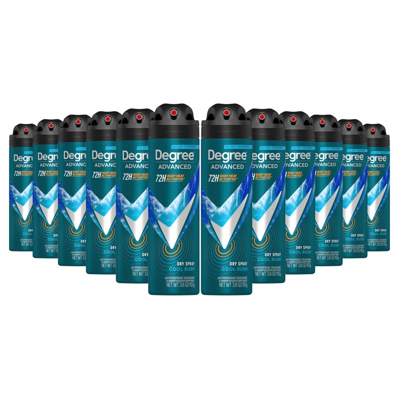 Degree Men Antiperspirant Deodorant Dry Spray Cool Rush 12 Count 72-Hour Sweat and Odor Protection Deodorant for Men With Body Heat Activated Technology 3.8 oz - Image 1